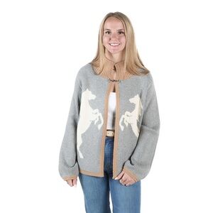 THML Gray and Tan Women's Sweater with Horse Design